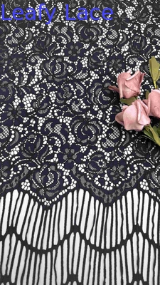 Longues franges Fleurs motif Noir Couleur de haute qualité Largeur complète Tissu de dentelle cordée Pour les femmes Fashin Tissu 140cm Largeur
