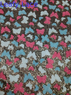 Couleur papillon de haute qualité douce paille brodée tissu pattern pièce teinture maille de terre pour la mode robe