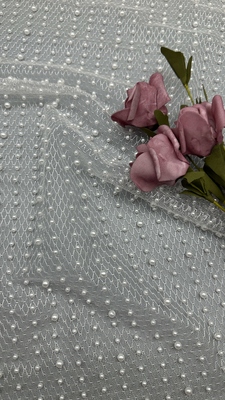 Tissu de broderie à perles en dentelle de feuilles de coton visqueux pour textile domestique