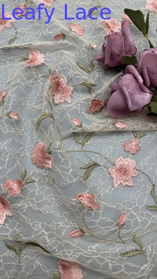 Tissu de dentelle à broderie à feuilles fleur d'élégance 100% coton