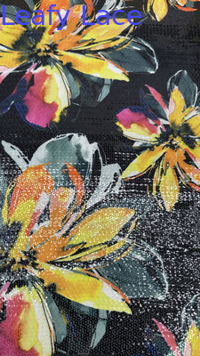 Tissu de broderie en 3D de paillettes florales pour la robe de fête d'anniversaire