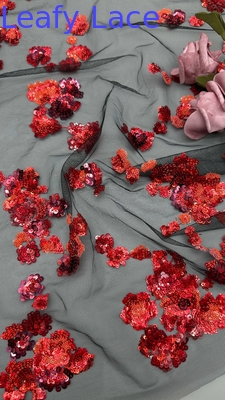 Nouvelle collection Tissu de dentelle brodée en paille rouge 3D Floral Élégante Tissu de broderie de mariage
