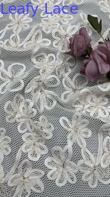 Tissu de dentelle brodée à cordes de luxe Tissu brodé à feuilles