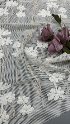 Tissu de dentelle brodée à la corde personnalisée Tissu brodé à la feuille élégante