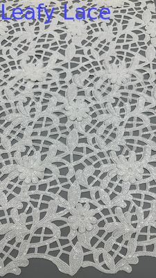 Tissu de dentelle à crochet Tissu de dentelle à broderie en lin blanc Tissu de dentelle à feuilles de luxe Tissu de mariage d'occasion
