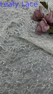 100% Polyester Broderie Lusiate Tissu de dentelle de paillettes à feuilles de luxe Tissu de soirée d'occasion