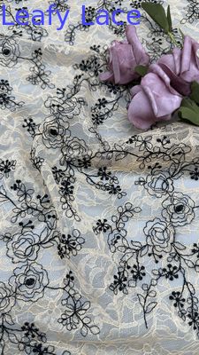 Broderie du soir Tissu de dentelle brodé Tissu de feuille de luxe pour les mariages