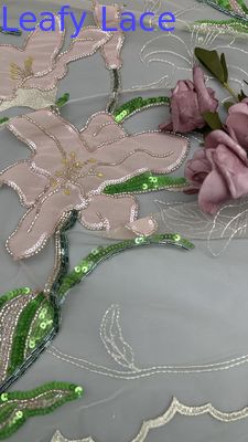 Embroidery tissus de dentelle à perles séquence florale élégante et respirante séquence de dentelle de luxe