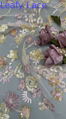 Tissu brodé 3D fleuriste élégant et respirant Tissu d'occasion de luxe