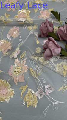 Embroidery tissu en dentelle en perles séquence florale élégante et respirante tissu d'occasion de luxe