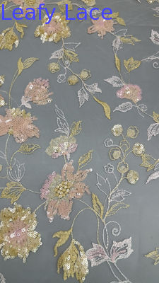 Embroidery tissu en dentelle en perles séquence florale élégante et respirante tissu d'occasion de luxe