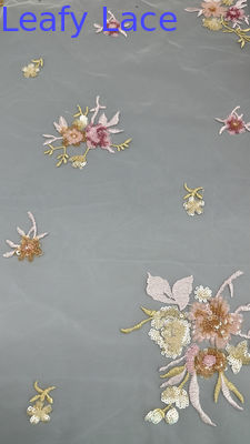 Tissu en 3D à base de fleurs Tissu de soie élégante et respirante Tissu de dentelle en maille Tissu de soirée d'occasion de luxe