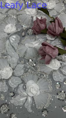 Tissus de dentelle en maille à perles brodés séquins floraux élégants séquins de dentelle en tissu de luxe