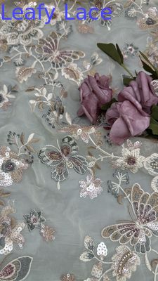 Couleur de paille florale brodée en dentelle en tissu décoratif en maille à feuilles personnalisées