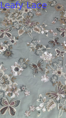 Couleur de paille florale brodée en dentelle en tissu décoratif en maille à feuilles personnalisées