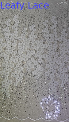Tissu de broderie en polyester à perles, paillettes, dentelle, spandex, blanc, 100% de dentelle brodée