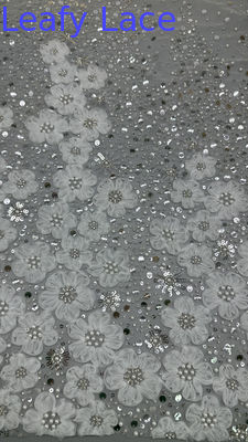 Tissu de broderie en polyester à perles, paillettes, dentelle, spandex, blanc, 100% de dentelle brodée