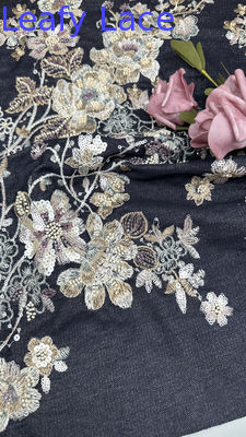 Tissu de broderie à perles, séquence lumineuse, dentelle florale, tissu de fête