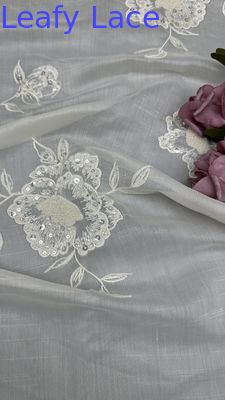 Tissu 3D en maille de tulle florale en maille de dentelle en maille de respiration Tissu à feuilles de paillettes