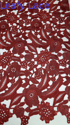 Tissu de dentelle à broderie à feuilles creuses, respirant, élégant, de couleur rouge