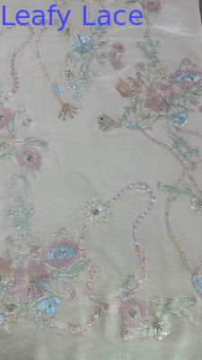 Cultures orientales Tissu en dentelle à feuilles de séquence florale pour la confection de robes Robes de soirée Tissu brillant