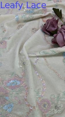 Cultures orientales Tissu en dentelle à feuilles de séquence florale pour la confection de robes Robes de soirée Tissu brillant