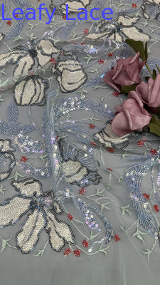 Mesh Ground Leafy Sequins Lace Fabric for Elegant Breathe High Quality Dinner Gowns Shining Fabric