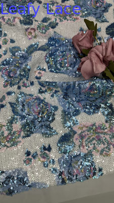 Tissu brodé de sequins colorés 100% polyester, style français floral de luxe