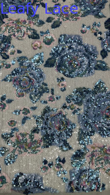 Tissu brodé de sequins colorés 100% polyester, style français floral de luxe