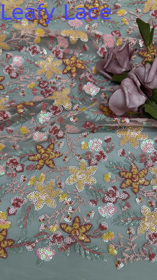 3D Lace à fleurs Tissu en maille Lace pour robes 100% polyester Tissu brodé en paillettes colorées