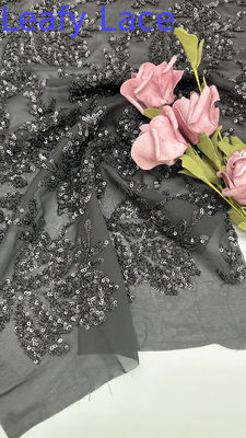 Tissu de luxe noir scintillant à paillettes pour robes de soirée moulantes, tissu brodé