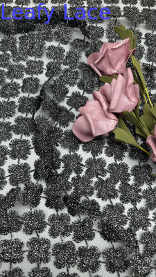 Tissu en dentelle métallique brodée noire, creux, étincelant, respirant, pour robes de mariée