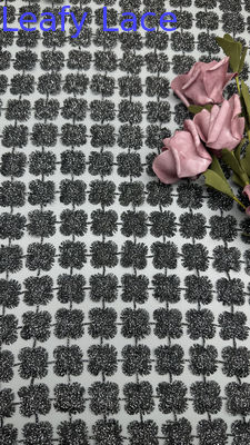 Tissu en dentelle métallique brodée noire, creux, étincelant, respirant, pour robes de mariée