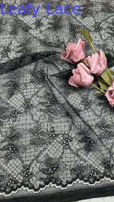 Tissu en dentelle brodée noire, ajouré, floral, à sequins, laser, pour robes de soirée et vêtements