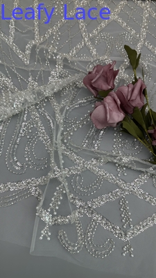 Polyester en tissu de dentelle brodé de perles de haute qualité pour la soirée de la nouvelle saison