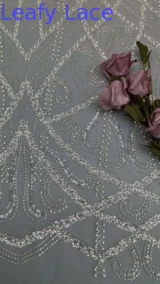 Polyester en tissu de dentelle brodé de perles de haute qualité pour la soirée de la nouvelle saison