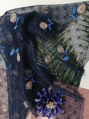 tissu de dentelle de broderie de fleur de 49 pouces