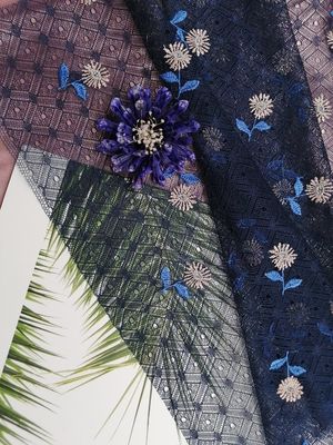 tissu de dentelle de broderie de fleur de 49 pouces