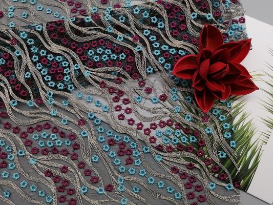 49 pouces ont coloré le tissu de luxe floral de la dentelle 3D pour les robes femelles