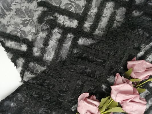 Tissu de dentelle de Tulle Mesh Embroidery Black Flower Applique