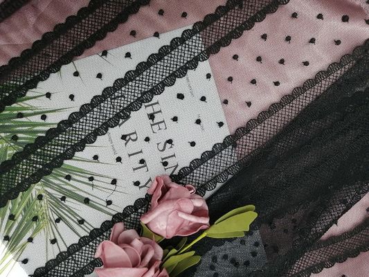 Dot Line Tulle Mesh Embroidered noir lacent le tissu pour le textile à la maison