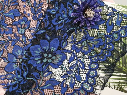 100 yards de dentelle de tissu de maison de textile de tissu de feston attachée par cil bleu de maille de bord