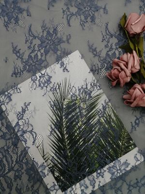 Tissu français de dentelle de Tulle Chantilly de bleu de ciel pour la robe de soirée