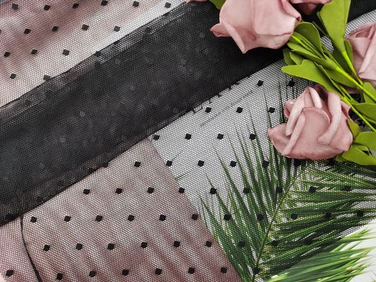 Tissu noir de dentelle de Dot Elastic Mesh Soft Stretch de polka