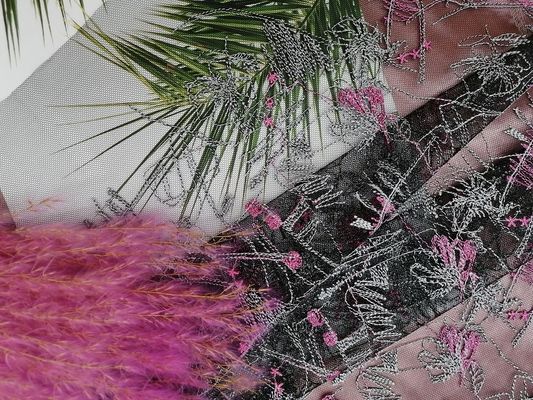 Rose Tulle floral africain Mesh Colored Embroidery Fabric