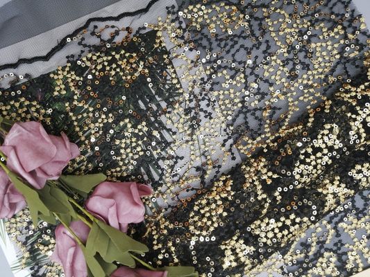 Paillette brodée par noir Mesh Fabric de partie de 125CM