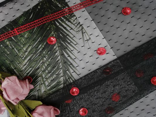 La paillette rouge de cercle a brodé le tissu pour Madame Evening Dress