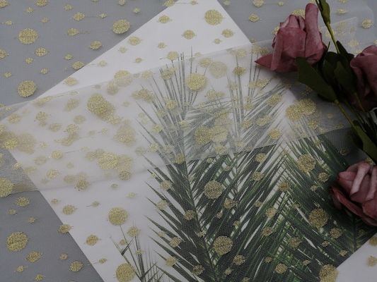 Tissu de dentelle de Dot Metallic Lace Fabric White d'or pour des robes de mariage