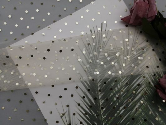 Tissu métallique en ivoire de scintillement de Tulle Mesh Foil Printed Polka Dot