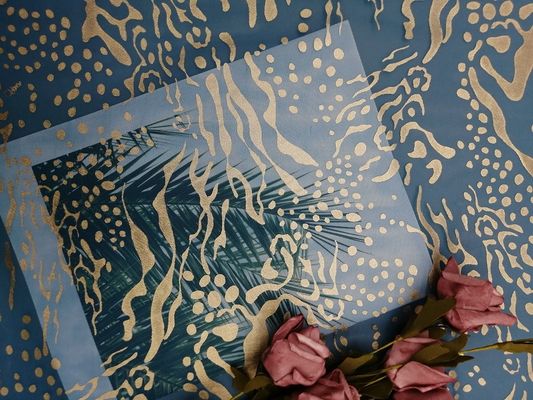 Partie Tulle métallique bleu Mesh Foil Printed Fabric
